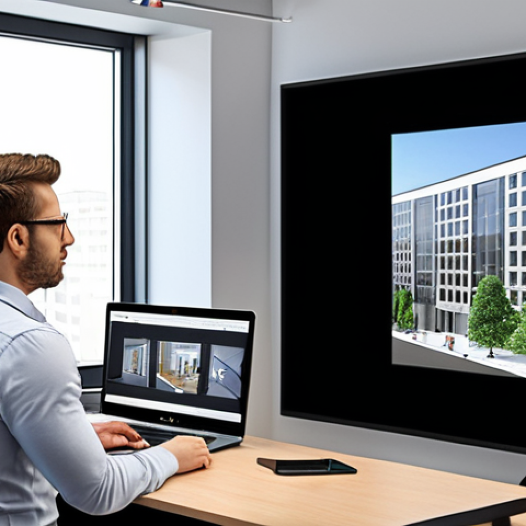 **

A modern architectural office scene. An architect is actively listening to a client. Use body language indicating attentiveness (nodding, eye contact). In the background, a BIM model is displayed on a large screen, showcasing the 3D visualization of a building design. The overall atmosphere should be professional, collaborative, and focused on understanding the client's vision.

**