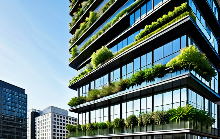 A visionary high-rise building with a sleek, intelligent glass facade that dynamically adjusts to light, and integrated vertical gardens reaching towards the sky. The architecture embodies advanced IoT systems and AI-driven energy optimization, showcasing biophilic design principles with abundant natural light flowing into open, modern spaces. The building is set in a vibrant, clean urban landscape on a clear day, symbolizing a harmonious blend of technology and nature. Professional architectural photography, high detail, correct proportions, safe for work, appropriate content, fully clothed, professional, family-friendly.