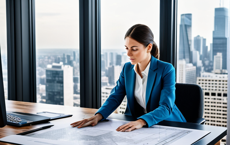 건축사 시험 준비 노하우 - **

A professional architect in a modern, brightly lit office, reviewing blueprints at a large desk....