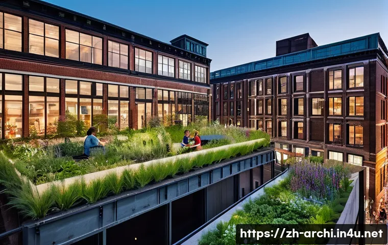 건축 프로젝트의 경제적 영향 평가 사례 - **Vibrant Urban Renewal: From Industrial Past to Creative Future** A wide shot capturing a bustl...