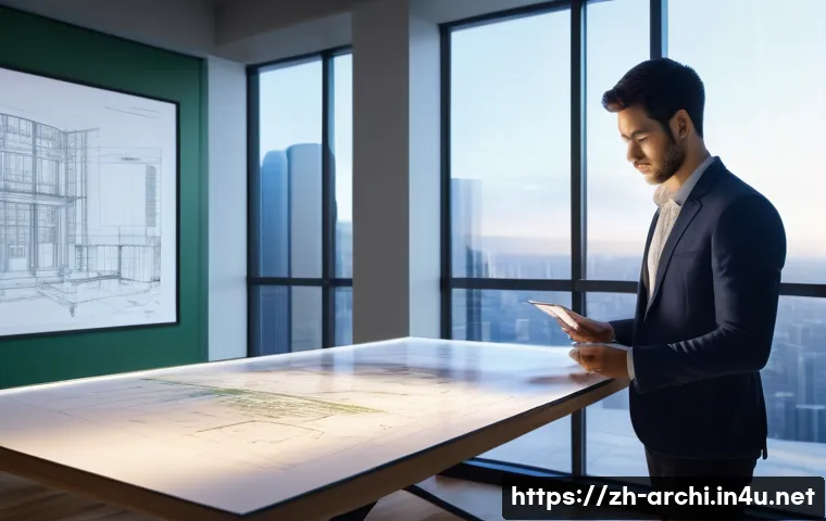 건축가 직무 설명과 역할 - **Prompt: The Architect's Visionary Studio** A realistic, highly detailed image of a modern, sun...
