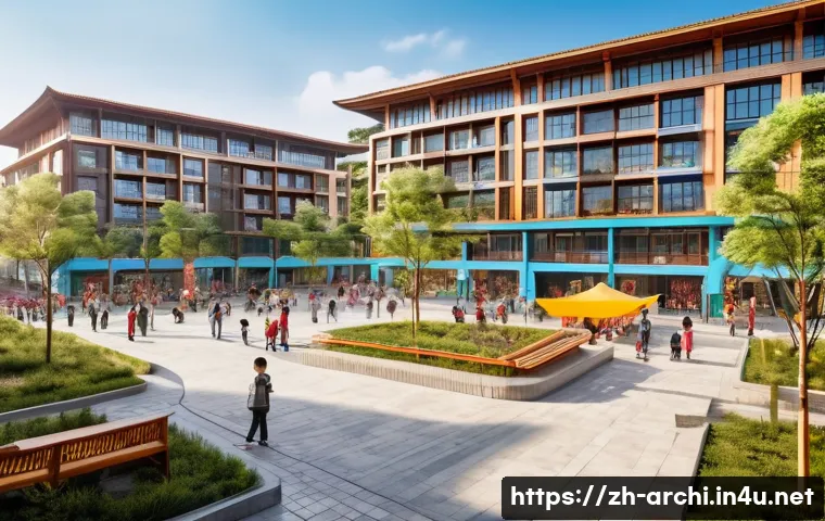 건축 프로젝트와 커뮤니티 기여 사례 - A vibrant multi-functional community plaza in a modern Chinese urban neighborhood, featuring flexibl...
