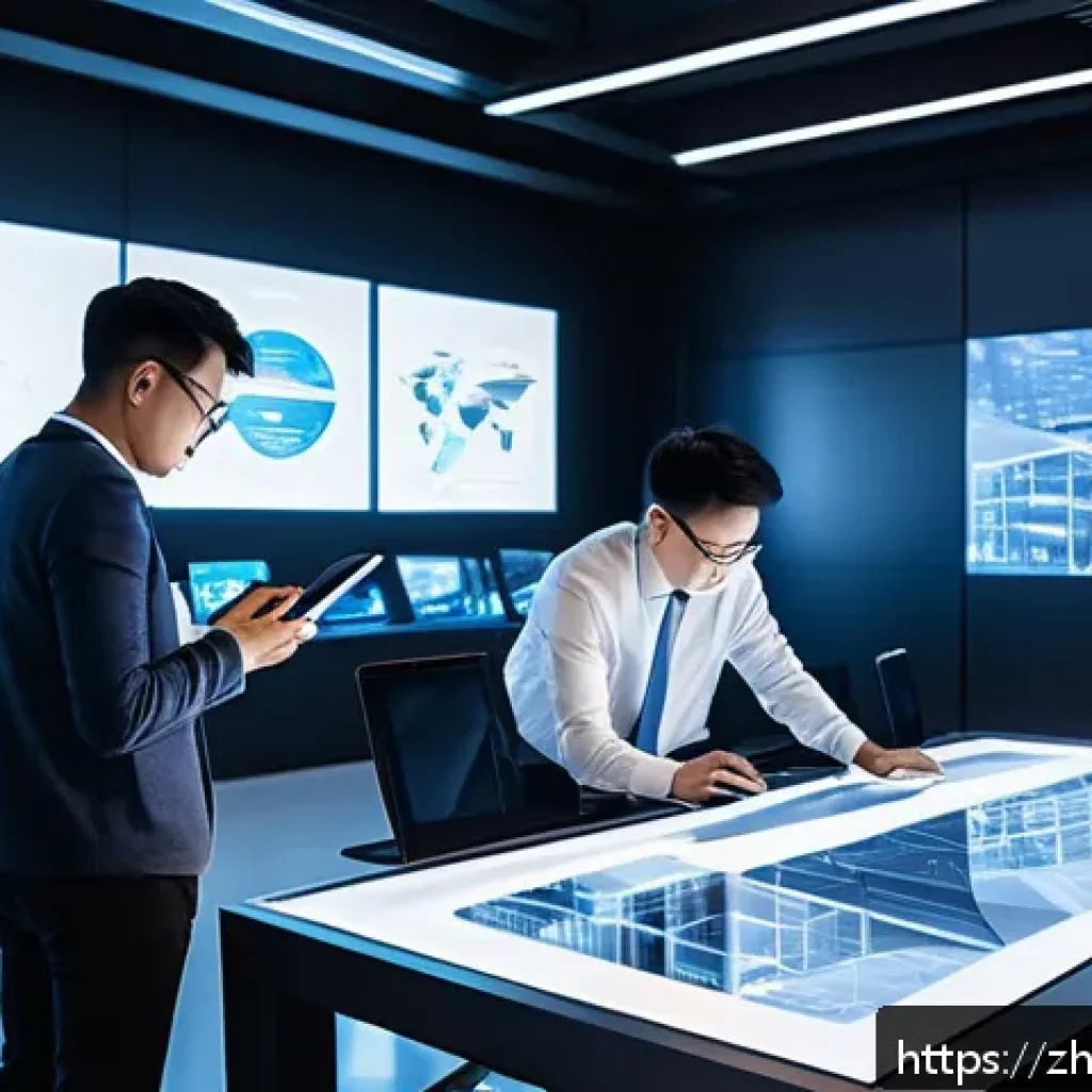 건축 실무에서의 디자인 품질 평가 - A high-tech architectural design studio scene showcasing a large digital screen displaying a detaile...
