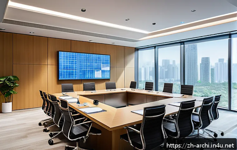 건축 실무에서 필요한 소통 기술 - A professional construction project team meeting scene in a modern conference room, featuring divers...
