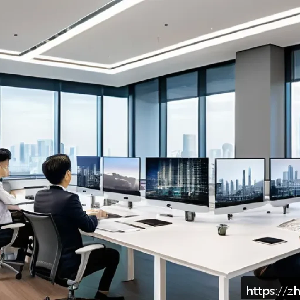 건축 실무에서의 팀워크 강화 방법 - A modern architectural project team in a bright, spacious office with large windows showing a city s...