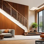 건축 디자인 과정에서 스토리텔링 - A modern urban interior space featuring warm wooden materials combined with soft, ambient lighting t...
