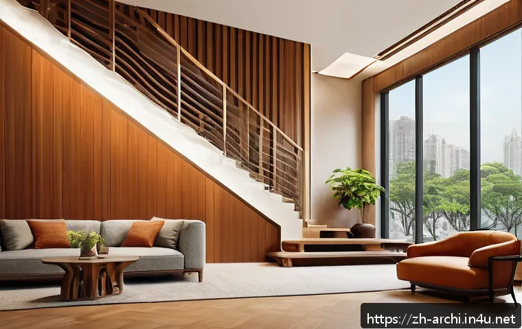 건축 디자인 과정에서 스토리텔링 - A modern urban interior space featuring warm wooden materials combined with soft, ambient lighting t...