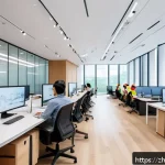 건축 실무에서 팀 구성과 관리 노하우 - A modern construction project team in a bright, spacious office, diverse professionals including arc...