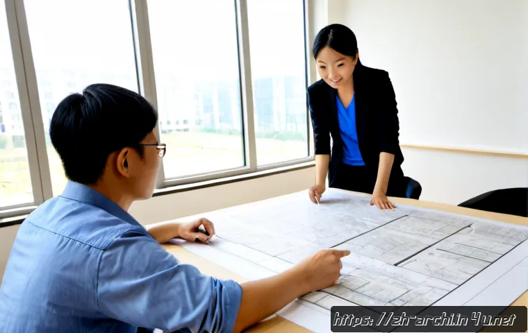 건축 실무에서 피드백을 효과적으로 활용하는 법 - Photorealistic architectural design review in a bright modern studio, a diverse team of architects g...