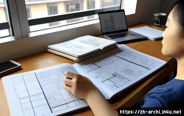 건축가가 읽어야 할 학술 논문 추천 - Photorealistic architectural research workspace, a thoughtful architect in smart casual attire study...