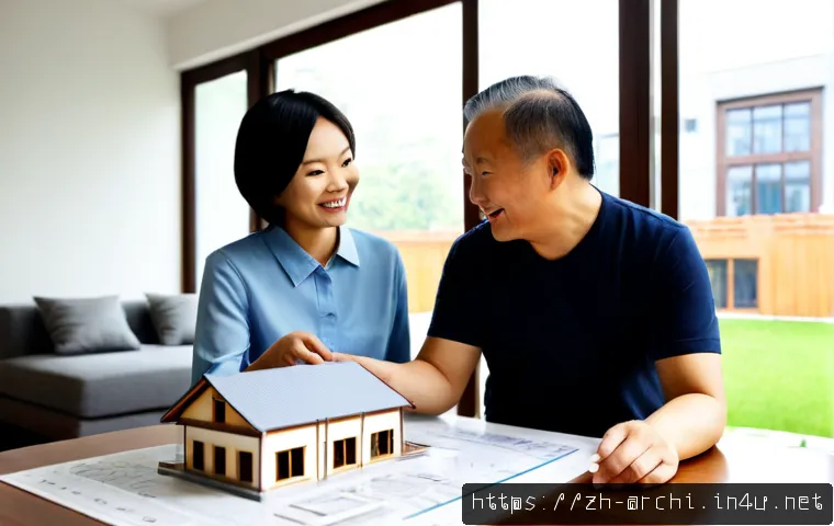건축 실무에서 고객 만족도를 높이는 방법 - Photorealistic modern architecture studio, a Chinese architect and a satisfied middle-aged client re...